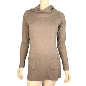 INC Inernational Concepts‎ Tunic Dress Size LP Taupe Ribbed Knit Cowl Neck